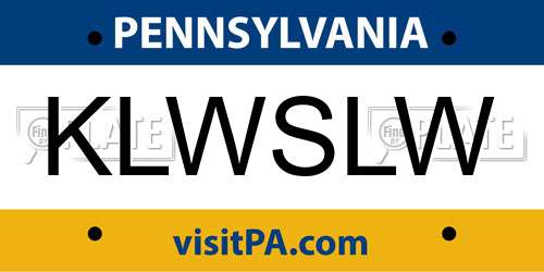KLWSLW Pennsylvania License Plate