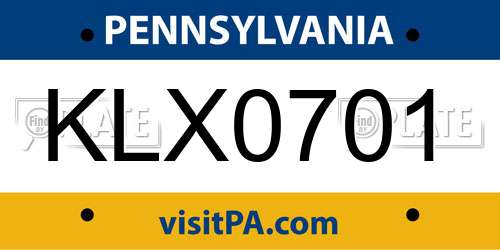 KLX0701 Pennsylvania License Plate