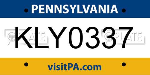 KLY0337 Pennsylvania License Plate