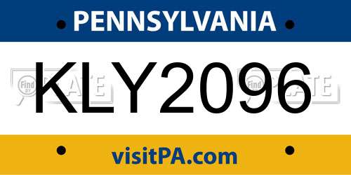 KLY2096 Pennsylvania License Plate