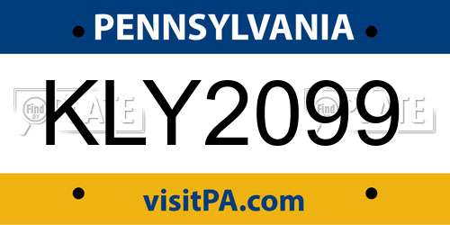 KLY2099 Pennsylvania License Plate