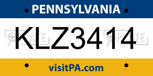 KLZ3414 Pennsylvania License Plate