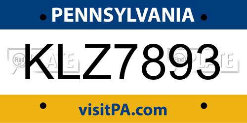 KLZ7893 Pennsylvania License Plate
