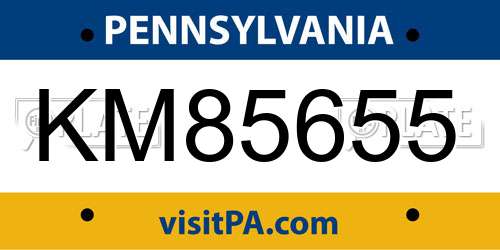 KM85655 Pennsylvania License Plate