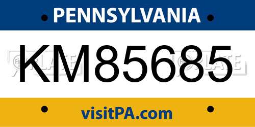 KM85685 Pennsylvania License Plate