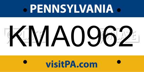 KMA0962 Pennsylvania License Plate