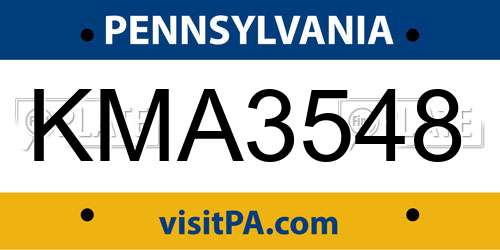 KMA3548 Pennsylvania License Plate