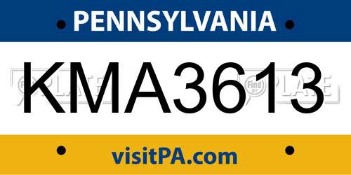 KMA3613 Pennsylvania License Plate