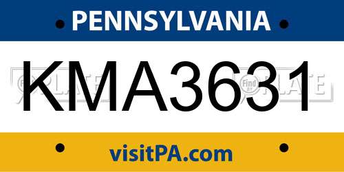 KMA3631 Pennsylvania License Plate