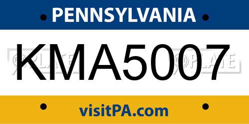 KMA5007 Pennsylvania License Plate