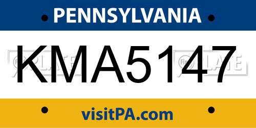 KMA5147 Pennsylvania License Plate