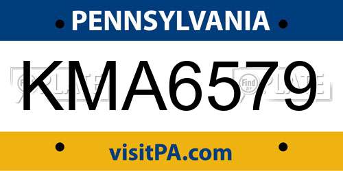 KMA6579 Pennsylvania License Plate