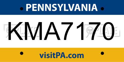 KMA7170 Pennsylvania License Plate