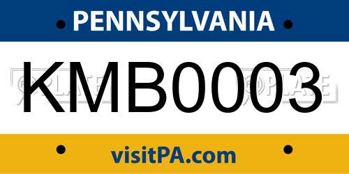 KMB0003 Pennsylvania License Plate