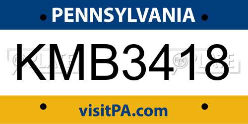 KMB3418 Pennsylvania License Plate