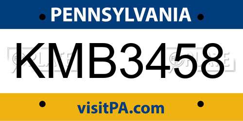 KMB3458 Pennsylvania License Plate