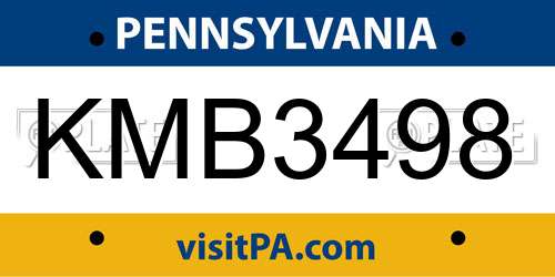 KMB3498 Pennsylvania License Plate