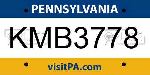 KMB3778 Pennsylvania License Plate