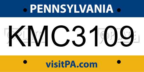 KMC3109 Pennsylvania License Plate