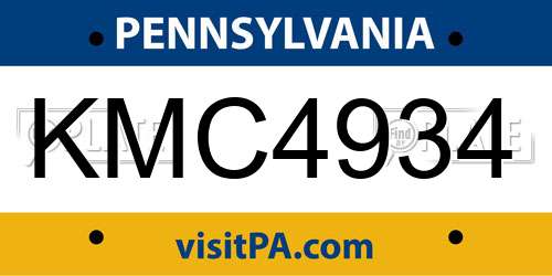 KMC4934 Pennsylvania License Plate