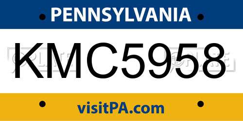 KMC5958 Pennsylvania License Plate