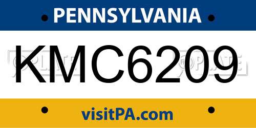 KMC6209 Pennsylvania License Plate