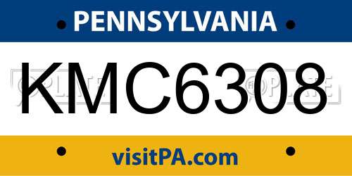 KMC6308 Pennsylvania License Plate
