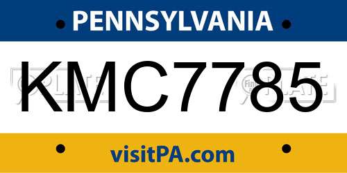 KMC7785 Pennsylvania License Plate