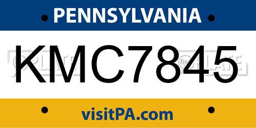 KMC7845 Pennsylvania License Plate
