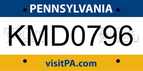 KMD0796 Pennsylvania License Plate