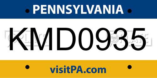 KMD0935 Pennsylvania License Plate