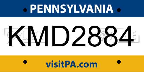 KMD2884 Pennsylvania License Plate