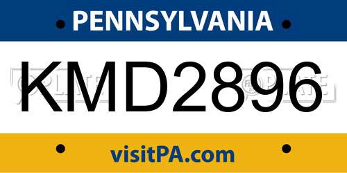 KMD2896 Pennsylvania License Plate