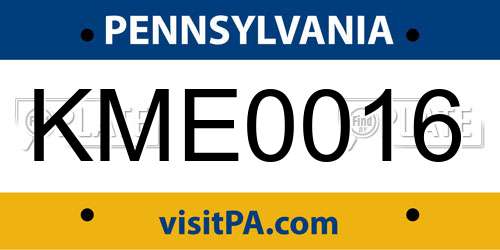 KME0016 Pennsylvania License Plate