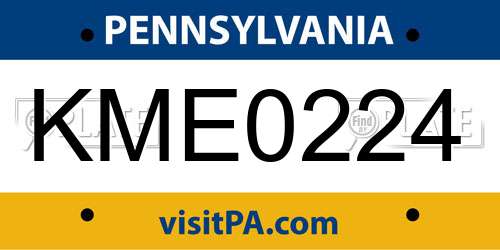 KME0224 Pennsylvania License Plate