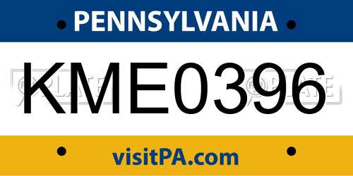 KME0396 Pennsylvania License Plate