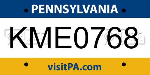 KME0768 Pennsylvania License Plate