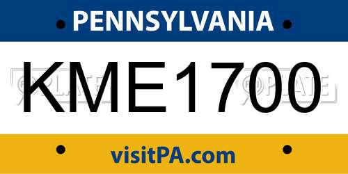 KME1700 Pennsylvania License Plate