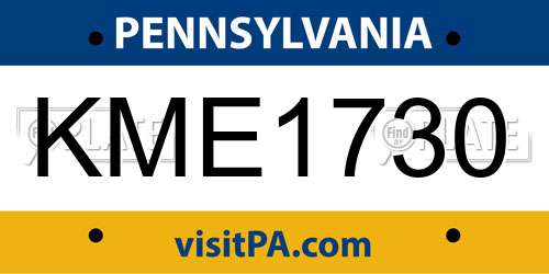 KME1730 Pennsylvania License Plate