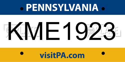KME1923 Pennsylvania License Plate