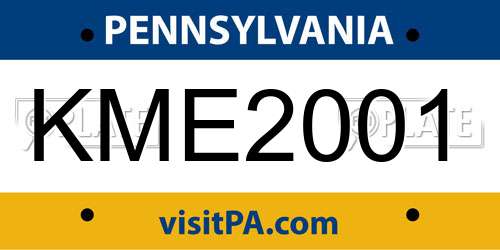 KME2001 Pennsylvania License Plate