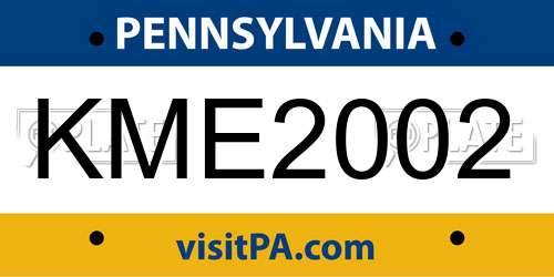 KME2002 Pennsylvania License Plate