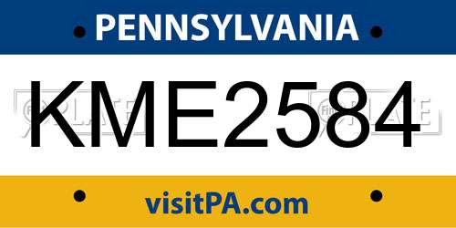 KME2584 Pennsylvania License Plate
