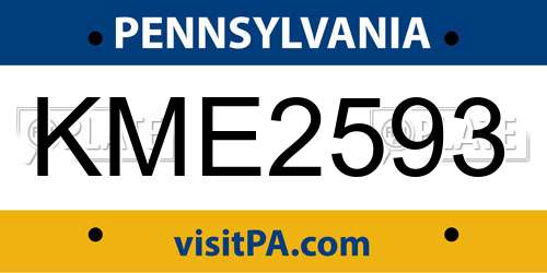 KME2593 Pennsylvania License Plate