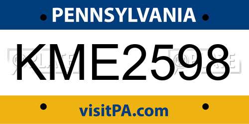 KME2598 Pennsylvania License Plate