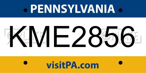 KME2856 Pennsylvania License Plate