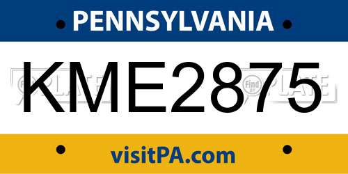 KME2875 Pennsylvania License Plate