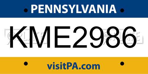 KME2986 Pennsylvania License Plate
