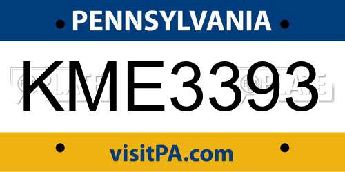 KME3393 Pennsylvania License Plate