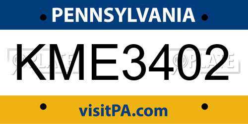 KME3402 Pennsylvania License Plate